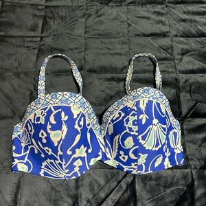 Blue and white patterned bikini top